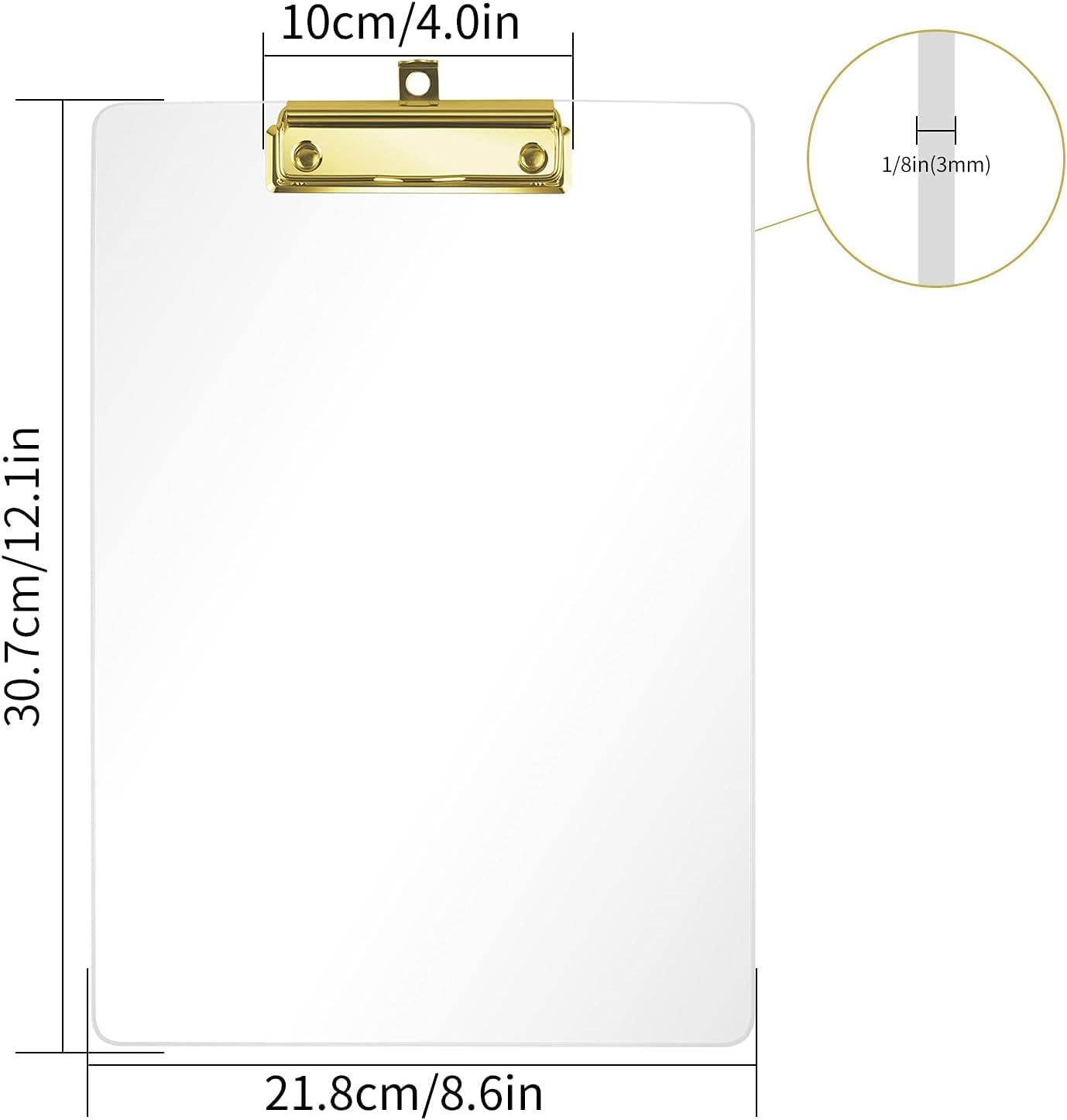 Honagu Acrylic Clear Clipboards, Transparent Plastic Clipboard with Gold Strong Clip Hidden Hanging Hole, A4 Letter Size Clipboards for Nurses, Art Student, Teachers,School & Office Supplies, 6PC