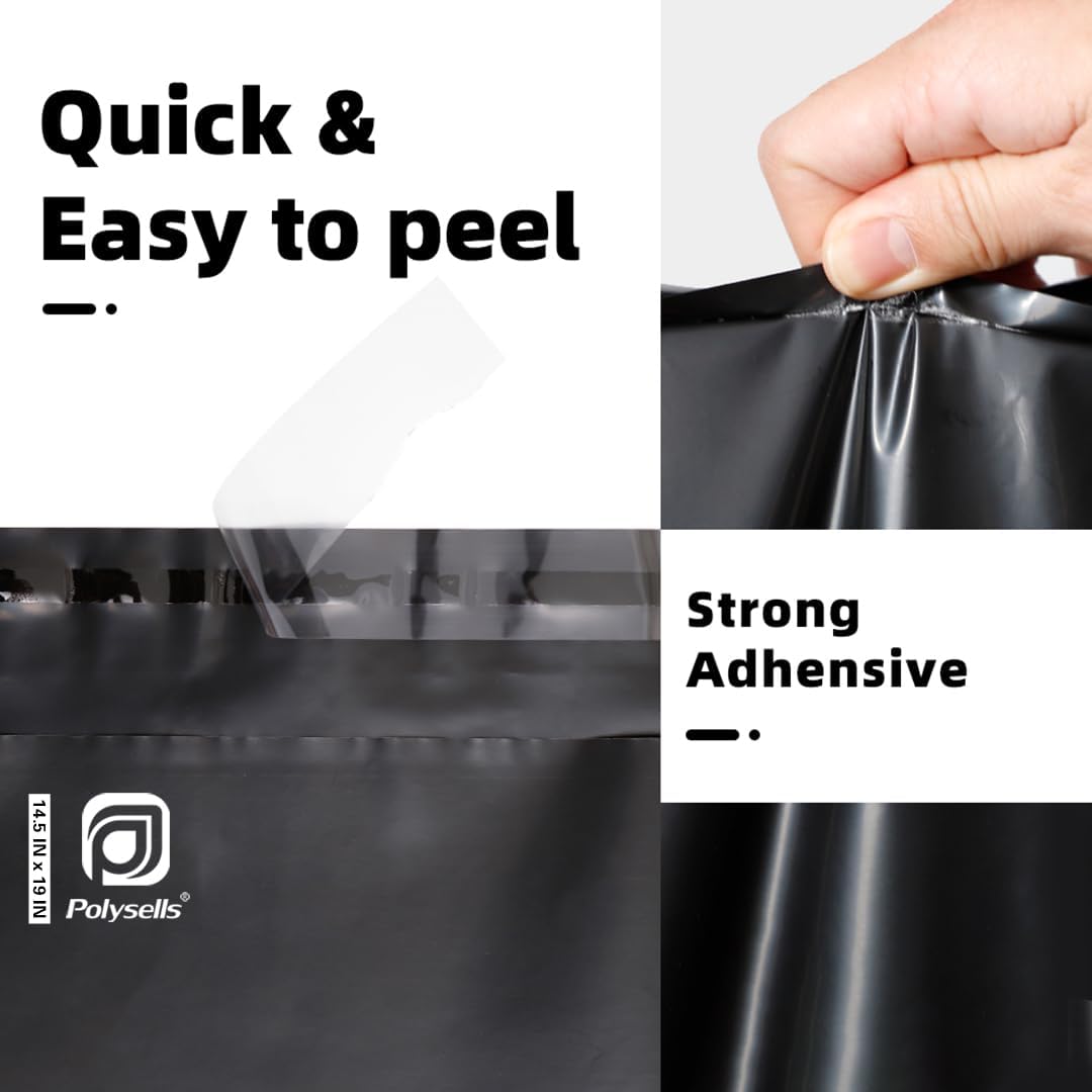 POLYSELLS 100 pcs 14.5x19 Inches Black Poly Mailers Shipping Envelopes, Strong Adhesive Sealing, Waterproof, and Tear-resistant Postal Mailing Bags for Clothing, Books, and Accessories