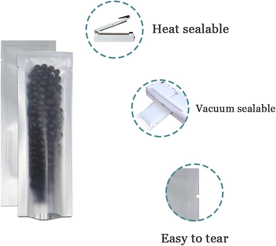 PABCK 100 Pcs 2.1x7.08 inch (Inside Size 1.77x6.69 inch) Clear Front Vacuum Heat Sealable Pure Mylar Foil Bag for Travel Shampoo Skincare Packaging Candy Coffee Powder Food Storage Aluminum Package