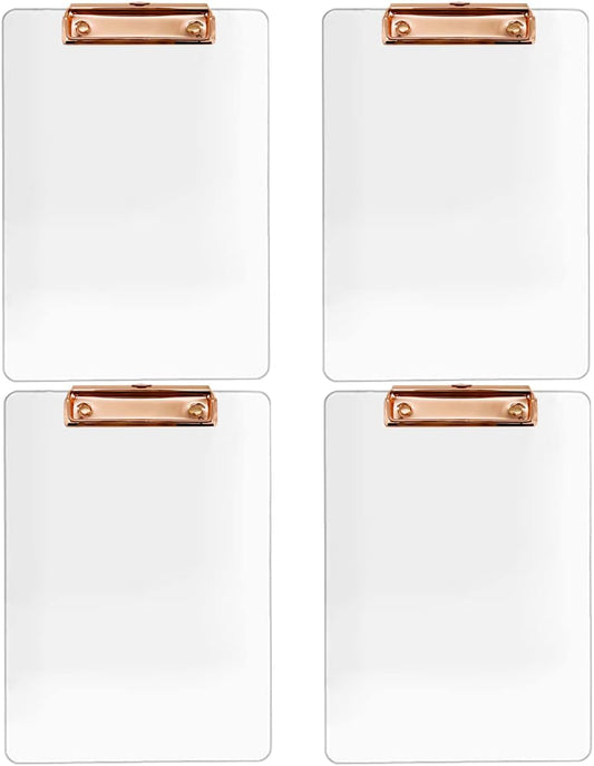 JIARI 4 Pack Clear Acrylic Office Clipboard A4 Letter Size 8.6" x 12.2" (Rose Gold 4 Pack)