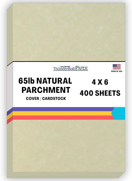 400 Natural Parchment 65lb Cover Paper Sheets 4 X 6 Inches Cardstock Weight Colored Sheets 4" X 6" (4X6 Inches) Photo|Card|Frame Size - Printable Old Parchment Semblance