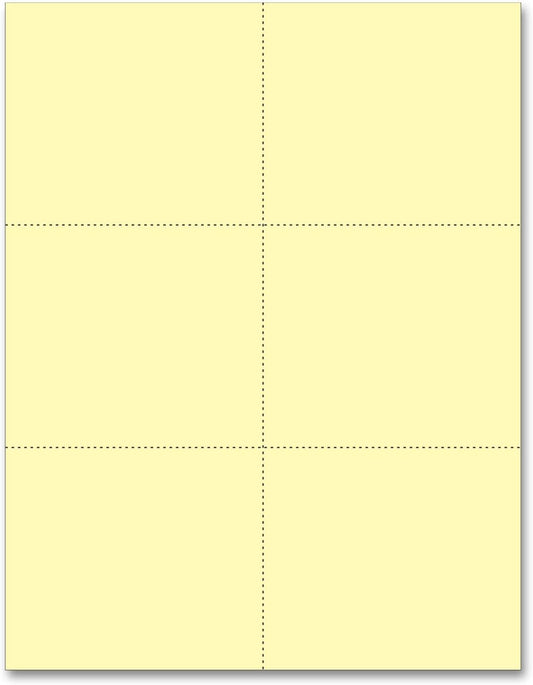 Laser Printer Blank Perforated Cards 6 up per Page (Canary, 6000 Cards)
