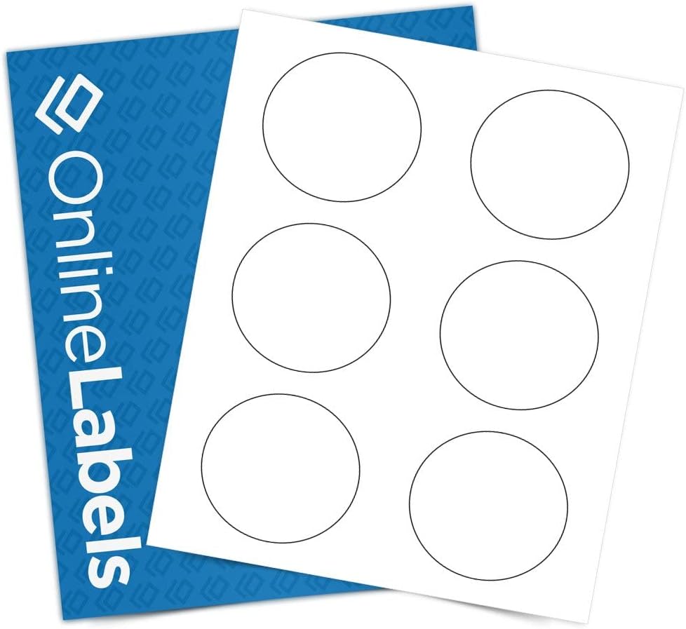 OnlineLabels 3" Round Labels – Permanent Adhesive, White Matte – Great for Organization, Product Labeling, Jar Lids - for Inkjet & Laser Printers – Pack of 1,500 Labels, 250 Sheets OL2279WX