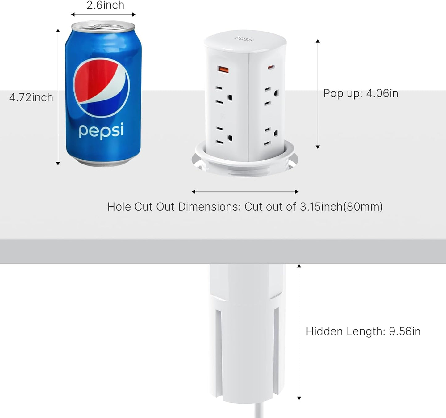Pop up Outlet for Countertop,3 inch Hole Desktop Power Grommet,8 Outlets 4 USB Ports,15Amp Tamper Resistant Receptacle Flush Mount,Space Saver Recessed Outlet for Home,Office,ETL Listed