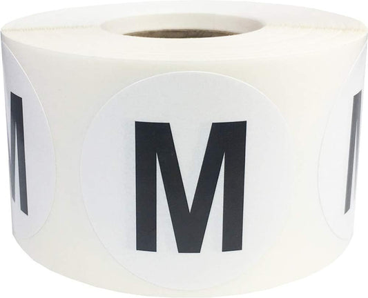 Letter M Inventory Labels 1.5 inch Round Circle Dots 500 Adhesive Stickers