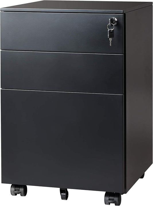 DEVAISE 3 Drawer File Cabinet with Lock, Rolling Black Filing Cabinet Organizer Under Desk, Fully Assembled Mobile Storage with Wheels & Anti-Tip Caster, for Home Office