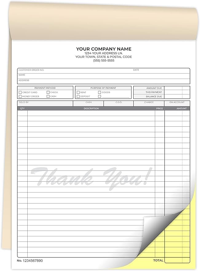 Custom 5.5" X 8.5" Invoice Receipt Book, Carbonless NCR Invoice Book in 2-Part Duplicate Receipts, Estimates, Purchase Orders, Sales Orders (White/Yellow, 300 Sets)