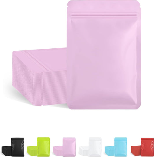 FireKylin 100 Pack Resealable Packaging Bags for Small Business Double-Sided Color Smell Proof Bags for Food Storage Flat Bags (Pink, 4.7" x 7.1")