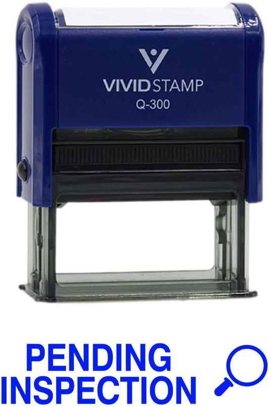 Vivid Stamp Pending Inspection Business Self-Inking Rubber Stamps (Blue Ink) - Q-400 (5 Pack)