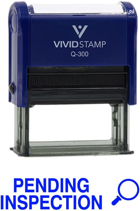 Vivid Stamp Pending Inspection Business Self-Inking Rubber Stamps (Blue Ink) - Q-300 (5 Pack)