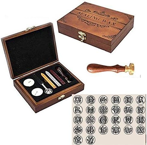 Vintage Alphabet Initial A Wax Seal Sealing Stamp Sealing Wax Sticks Spoon Wood Box Set Classical Old-fashioned Antique Alphabet Invitation Package Seal Wax Stamp Box Kit