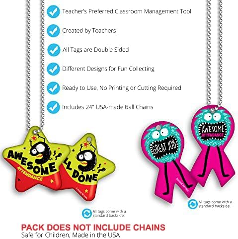 Brag Tags Fun Critters & Monsters Increase Student Attendance Incentives Value Pack: 500 Multicolor, Waterproof Teslin Brag Tags (50 Per Design)