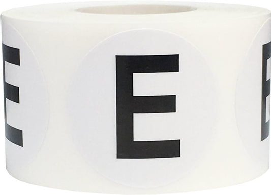 Letter E Inventory Labels 1.5 Inch Round Circle Dots 500 Adhesive Stickers