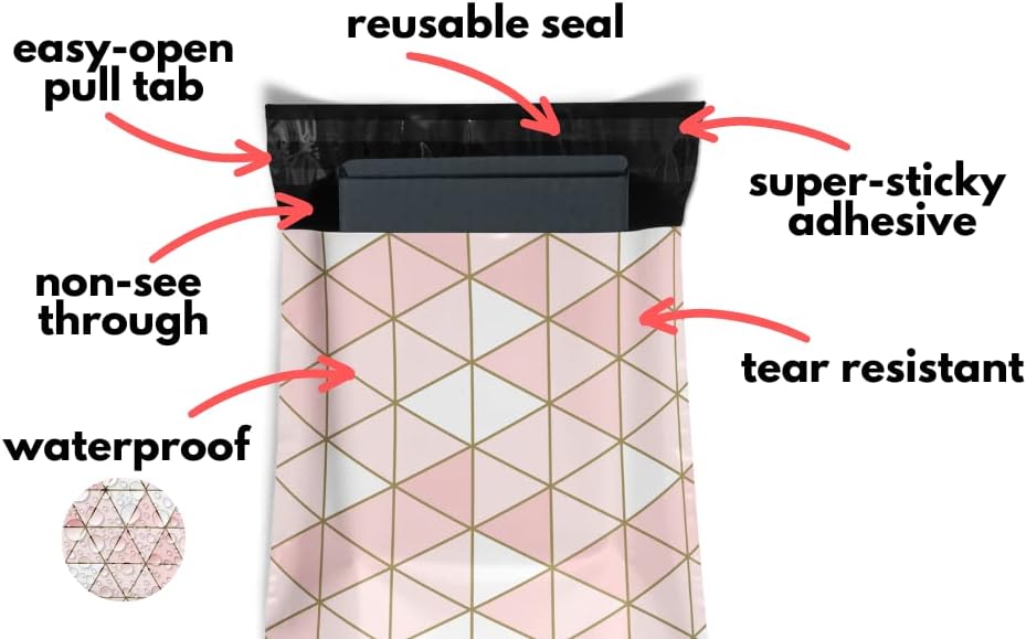Poly Mailers 12.5x15 50 Pack | Self-Sealing Shipping Bags Envelopes for Small Business | Waterproof Durable Packaging | Rosé | Pink Gold | à la mode Mailers