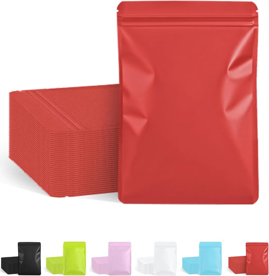 FireKylin 100 Pack Resealable Packaging Bags for Small Business Double-Sided Color Smell Proof Bags for Food Storage Flat Bags (Red, 4" x 6")