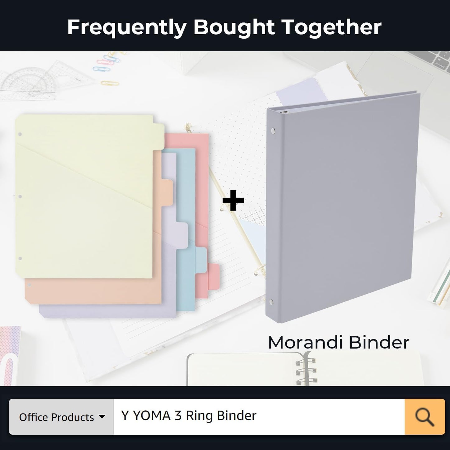 Y YOMA Colored 3 Ring Binder Dividers with Pocket Letter Size Paper Binder Tabs Page Dividers Cute Decorative Binder Index Dividers for Office School Home with 1/5-Cut Tabs, Soft Color(5 Sheet)