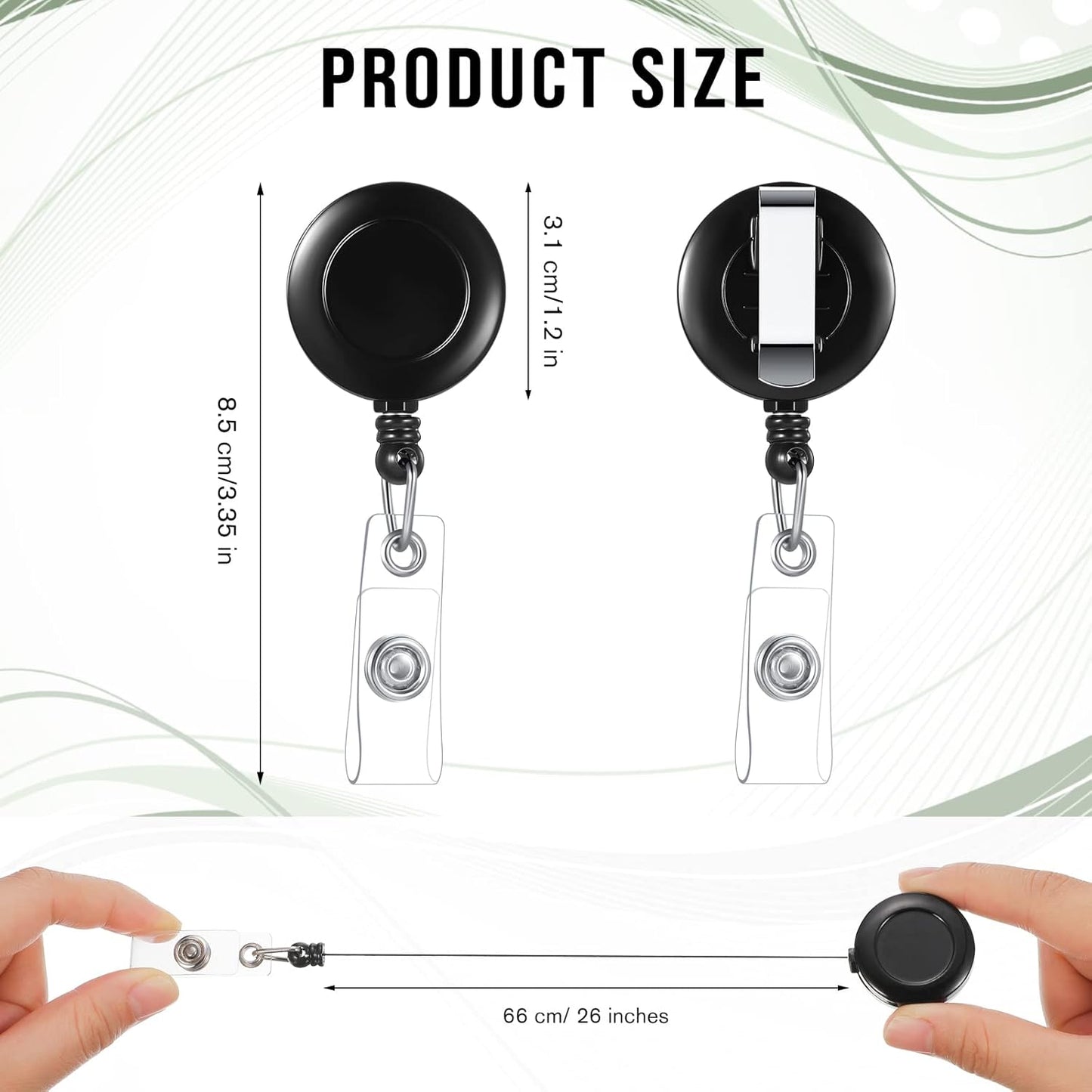 Handepo 200 Pcs Retractable Badge Reels Bulk Retractable Badge Holders with Clips ID Holder Key Ring Clip for Office Worker Students Teachers Doctor Nurse Name ID Card Holder Key Card(Black)