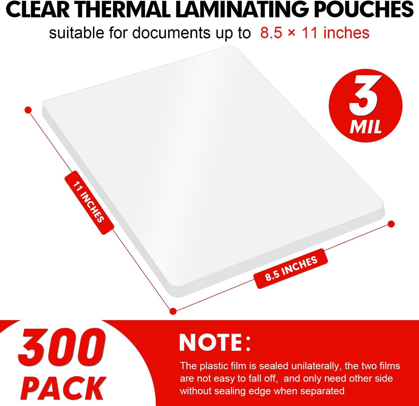 Laminating Sheets, 300 Pack Clear Thermal Laminating Plastic Paper Laminator Sheets, 9 x 11.5-Inch, 3mil, Ideal Office or School Supplies