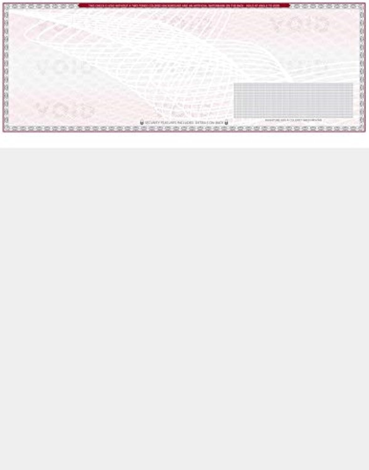 250 Blank Check Stock - Check on Top Art Deco- Paper Weight # 70"High Security" Check Paper Grey/Red Art Deco