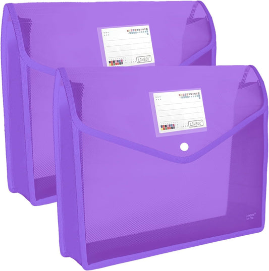 YoeeJob Plastic File Folders Legal Size Expandable Document Folder with Snap Button Closure, A4 Expanding File Wallet Envelopes Pouch with Label Pocket, 2 Packs, Purple