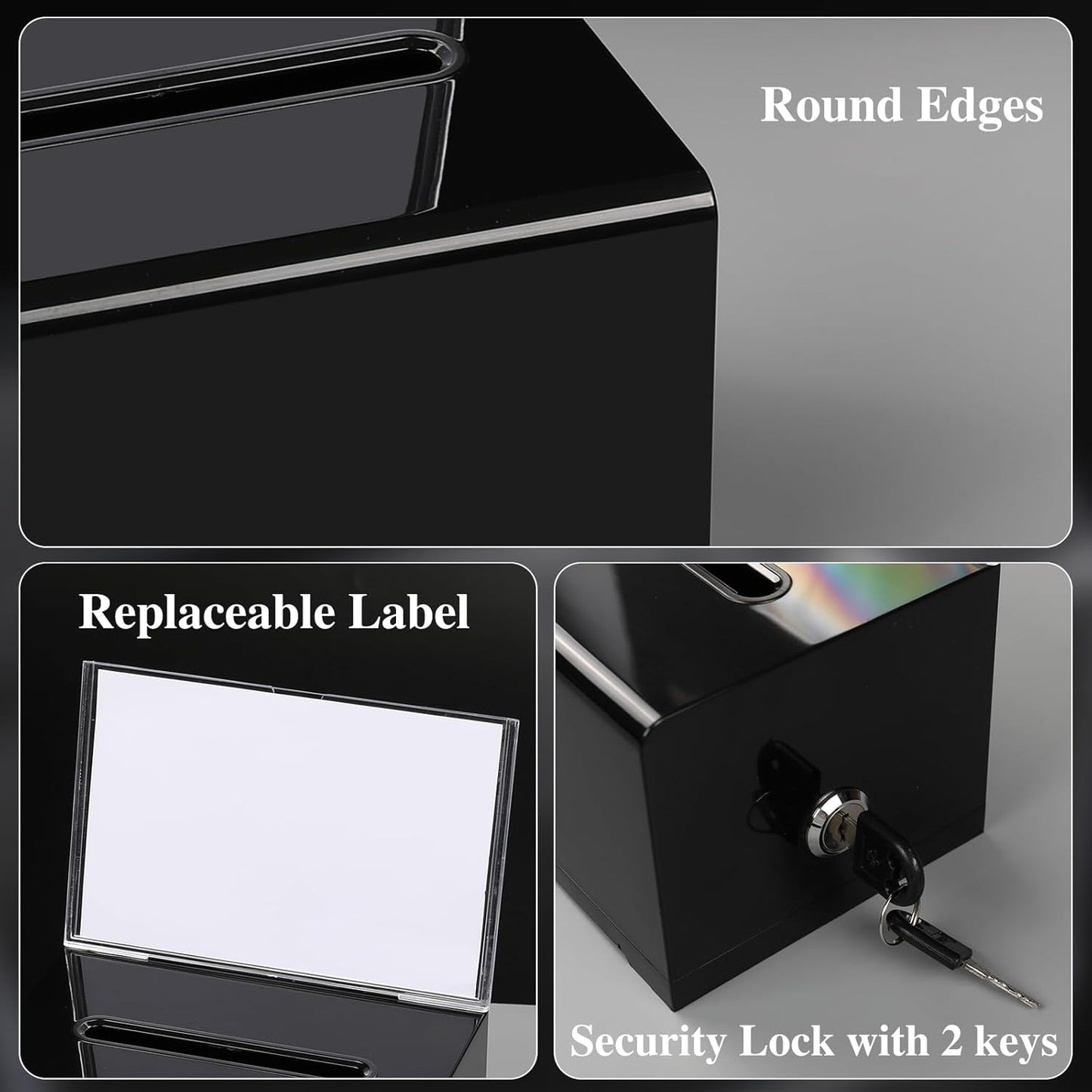 VOISEN Acrylic Donation Box with Lock, Black Tip Jar with Sign Holder, Suggestion Box for Fundraising, Donation, Bar, School Voting, 6.2x4.6x3.9 Inch