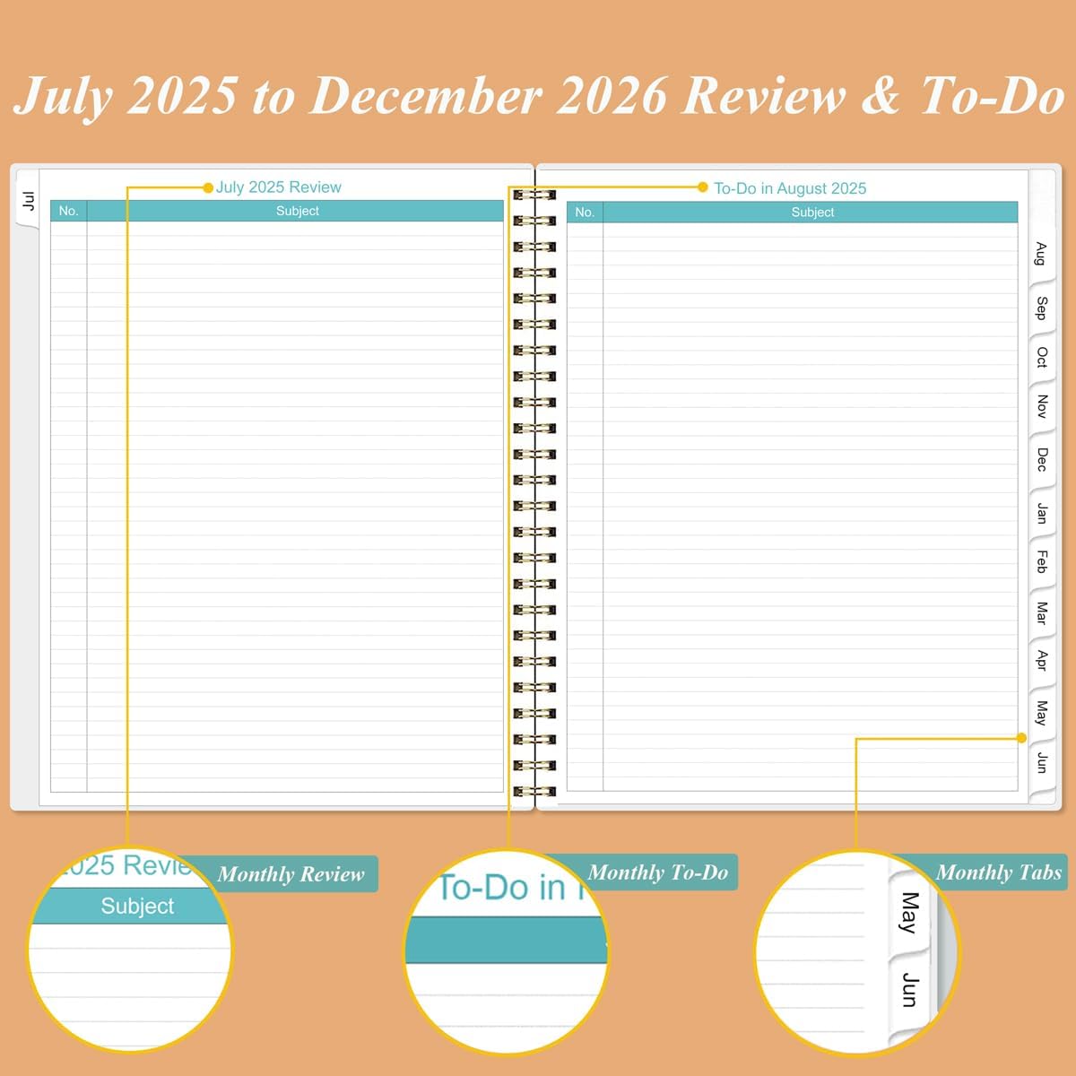 2025-2026 Monthly Planner - 18 Monthly Calendar, July 2025 - December 2026, Two Pages Per Month, 9" x11" Planner with Tabs, Strong Twin-Wire Binding, Inner Pocket, Rose Flowers