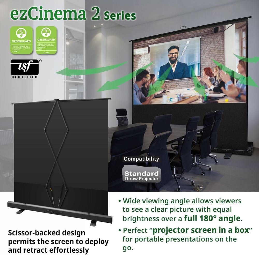 Elite Screens ezCinema 2, 95-inch 16:9 Manual Floor Pull Up Scissor Backed Projector Screen, Portable Home Office Classroom Front Projection w/ Carrying Bag, US Based Company 2-YEAR WARRANTY, F95XWH2