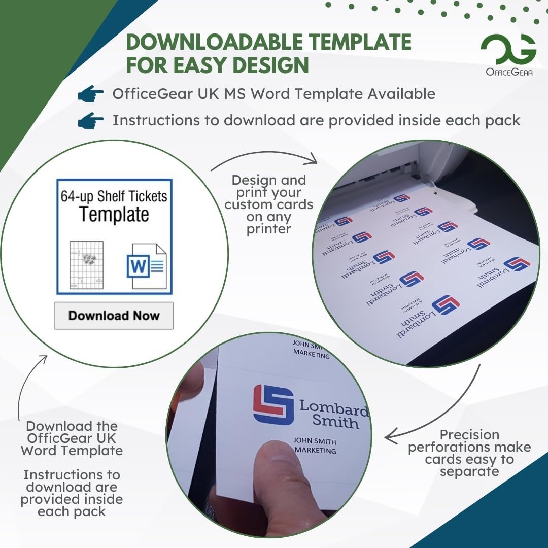 OfficeGear Shelf Edge Barcode Price Ticket Labels 64-up [25 Sheets - 1600 Pack] 37x26mm Custom Printable A4 Card Micro Perforated Non-Adhesive Merchandise Tag with Free Downloadable Design Template