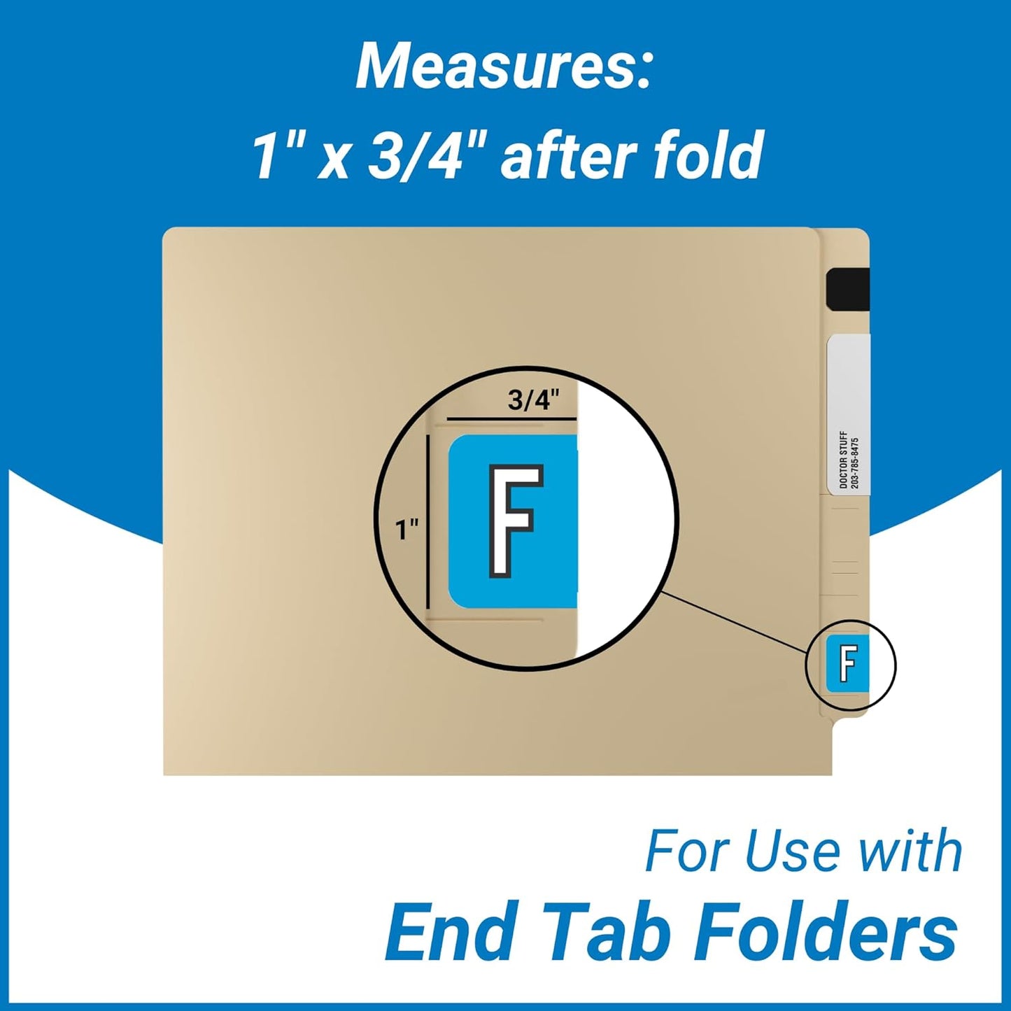 Doctor Stuff - File Folder Labels, Alphabet Letter F, Barkley/Sycom FABKM - BRAM Series Compatible Alpha Stickers, Blue, 1" x 1-1/2", 126 Labels/Package