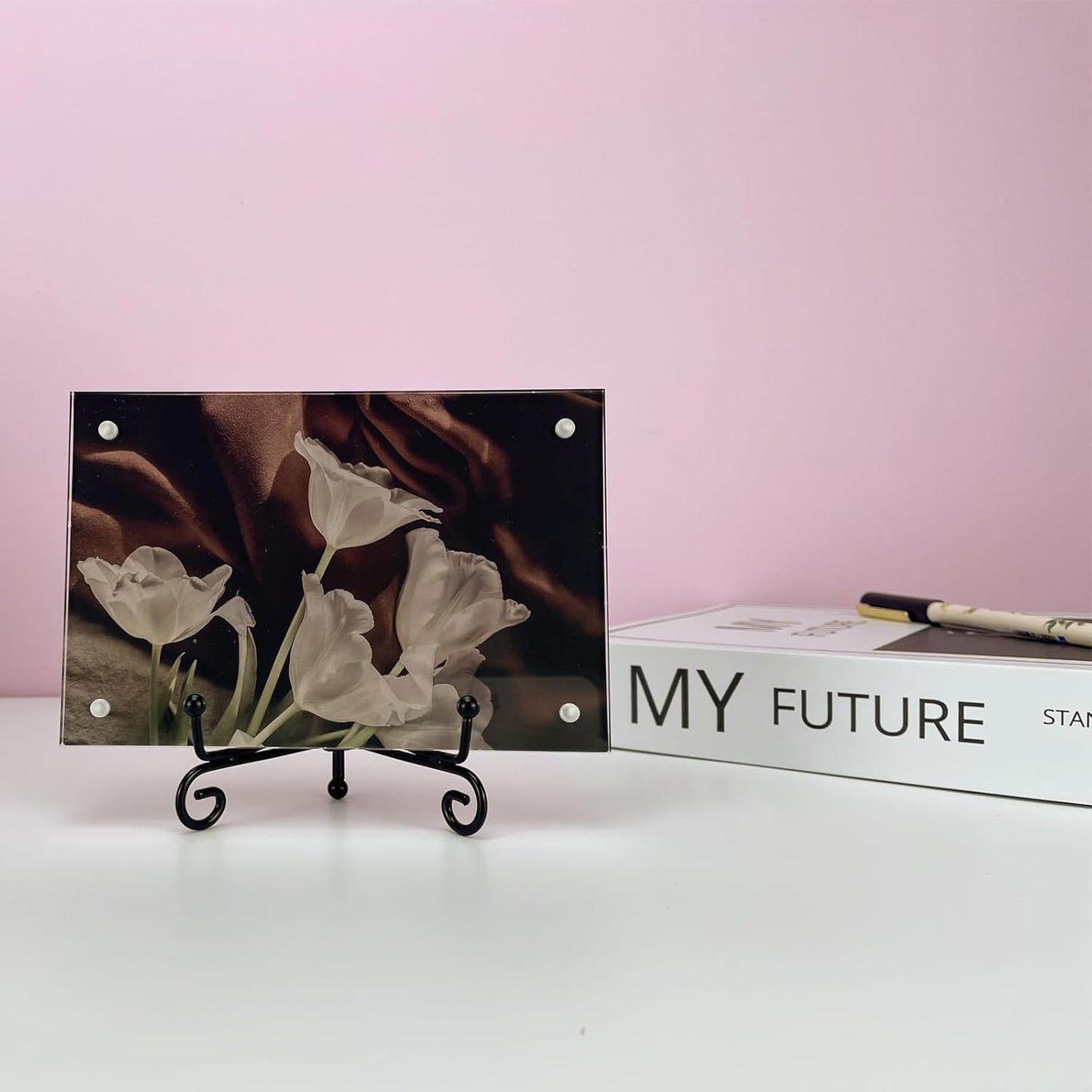 6PCS Premium Black Iron Plate Stands for Display 4 Inch, Decorative Solid Metal Plate Holders for Displaying, Mini Easel, Frame, Book, Card, Plaque, Bowl, Picture Stands for Display