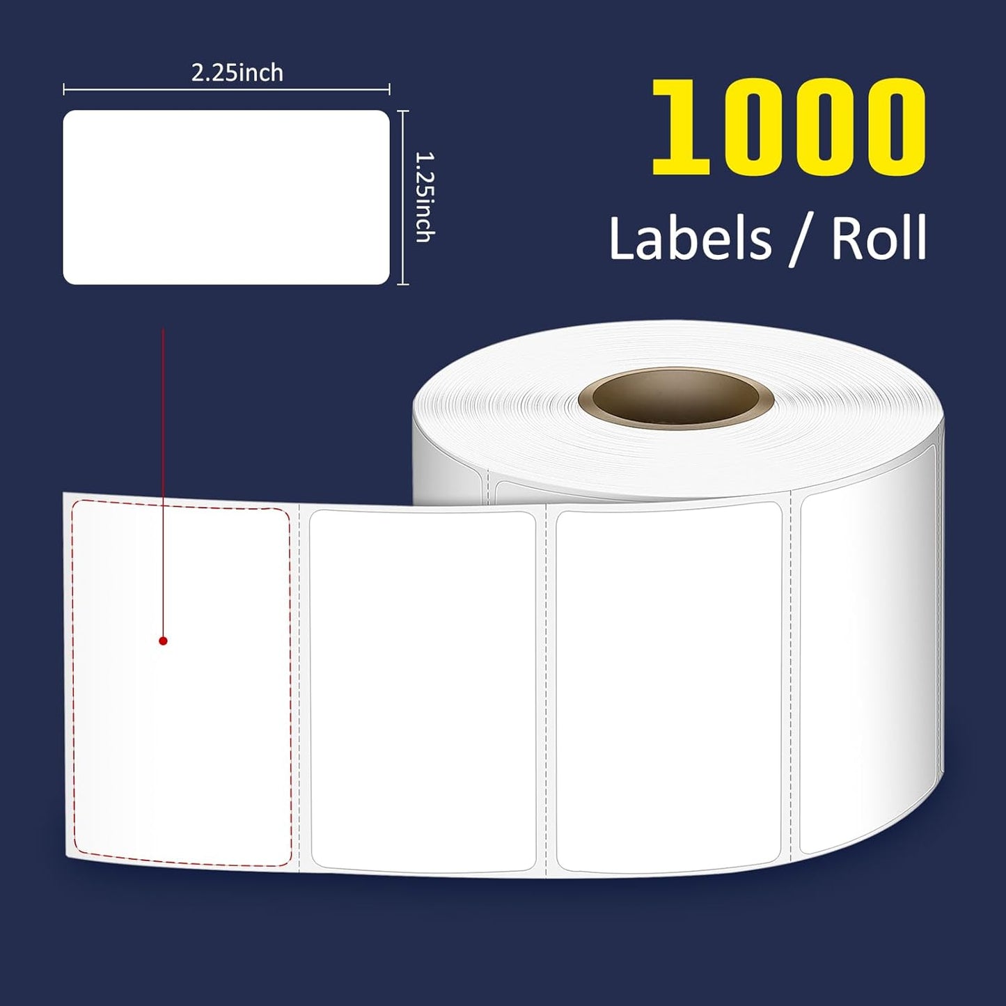 L LIKED 2.25" x 1.25" Direct Thermal Labels, Permanent Adhesive Barcode Address Labels & Compatible with Rollo, Zebra and Other Desktop Printers (1 Roll, 1000 Labels)