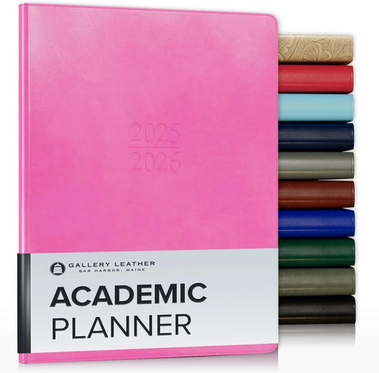 Gallery Leather Academic Planner 2025-2026, Teacher and Student Weekly Monthly Planner, Elegantly Bound Calendar with Gold-Gilded Page Edges, 18 Months - Acadia Hope - 9x7"