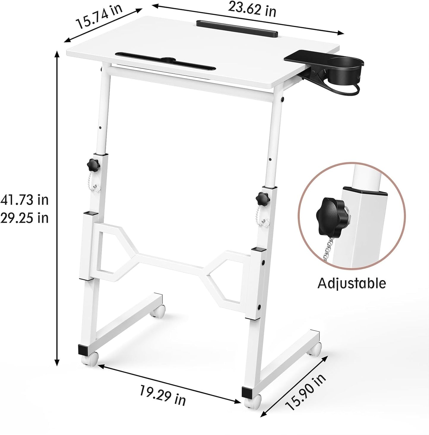 Small Standing Desk with Wheels, Portable Treadmill Desk, Rolling Desk Adjustable Height for Laptop, Mobile Standing Table for Walking Pad, Bedside Table