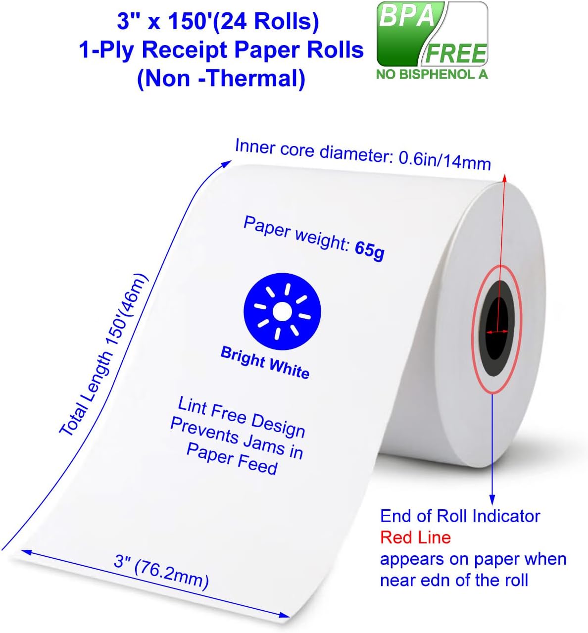 Star SP700 Kitchen Printer Paper (24 Rolls) 3" x 150' 1 Ply Bond (Non -Thermal) Receipt Paper POS Cash Register Paper for TMU200 SRP275 from 3000LABELS DIRECT
