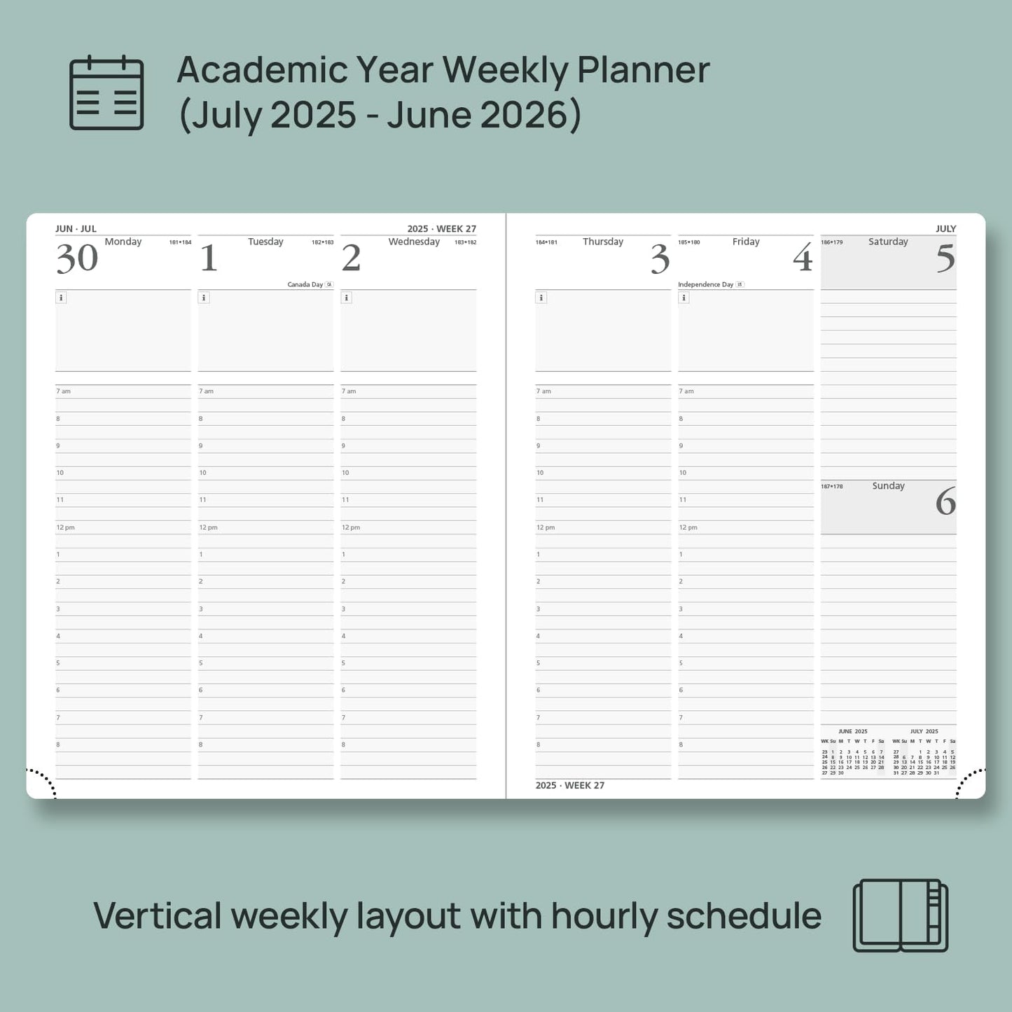 POPRUN Planner 2025-2026, (Large 8.5'' x 10.5'' Hard Cover) Academic Calendar (July 25-June 26) Daily Weekly and Monthly Appointment Book with Hourly Time Slots, Monthly Tabs, 100 GSM - Light Pink