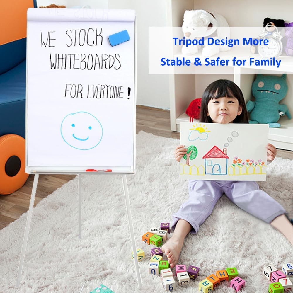40"x28" Magnetic Dry Erase Board Easel - Tripod White Board with Stand, Includes Flip Chart Paper Pad, Magnets & Eraser, White Board Easel for Office Presentation, School, White Frame