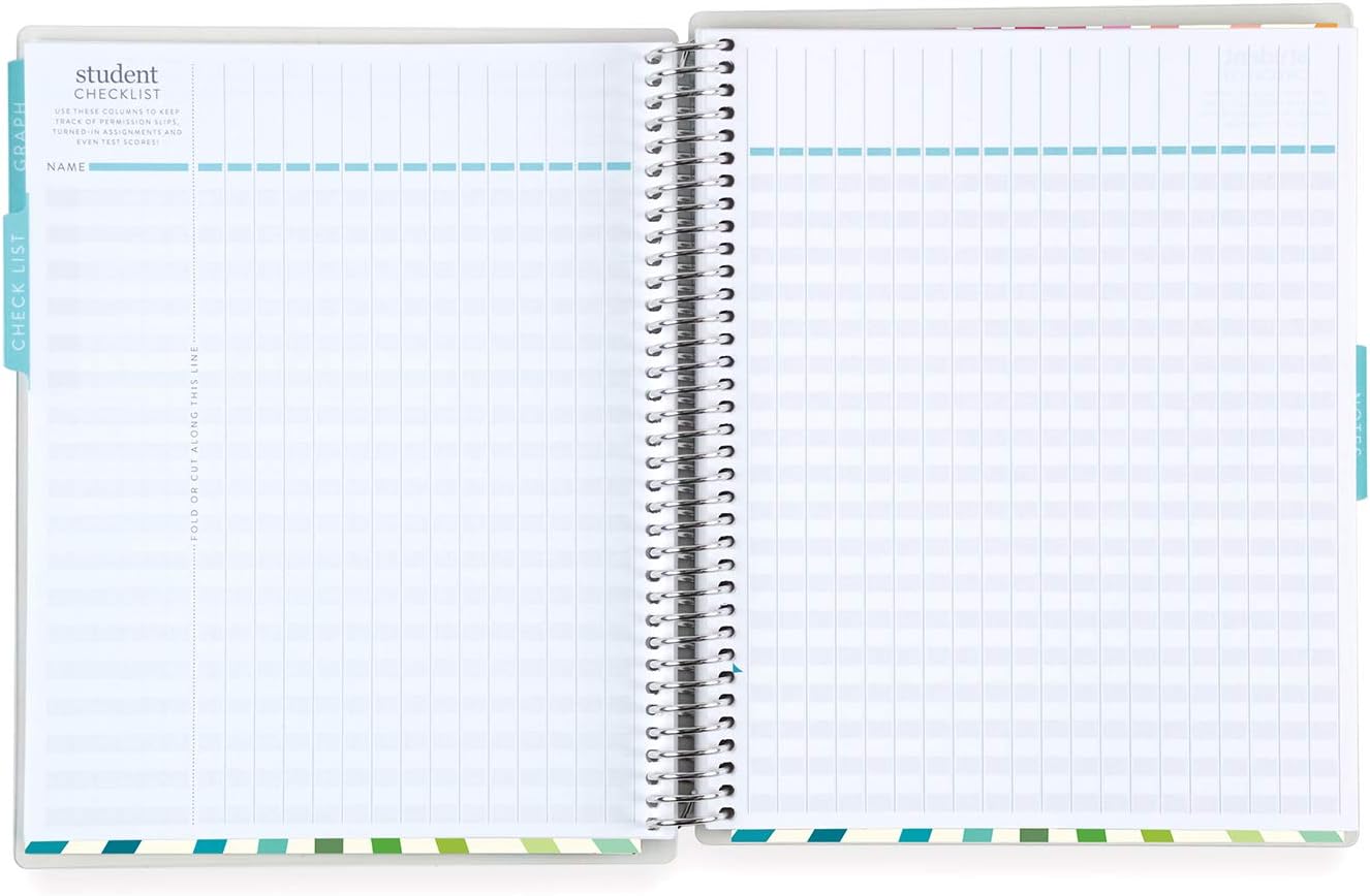 Erin Condren Spiral Teacher Record Book 7" x 9" Platinum-Coiled Notebook with 160 Pages, Colorful Tabbed Sections, Sturdy Laminated Cover, Designed for Tracking Grades, Learn, Teach, Inspire