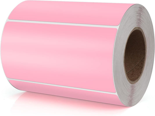 Pink Rectangle Stickers 4 x 2 Inch Color Coding Labels Vinyl Roll Self-Adhesive Waterproof Removable 500 PCS