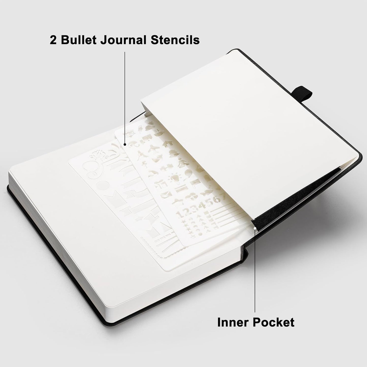 RETTACY Bullet Dotted Journal Notebook, 2-Pack, 160 Numbered Pages per Pack, A5 Medium Size (5.7'' x 8.3''), 120 GSM Thick Paper, Leather Hardcover, for Bullet Journaling (Black & Red)
