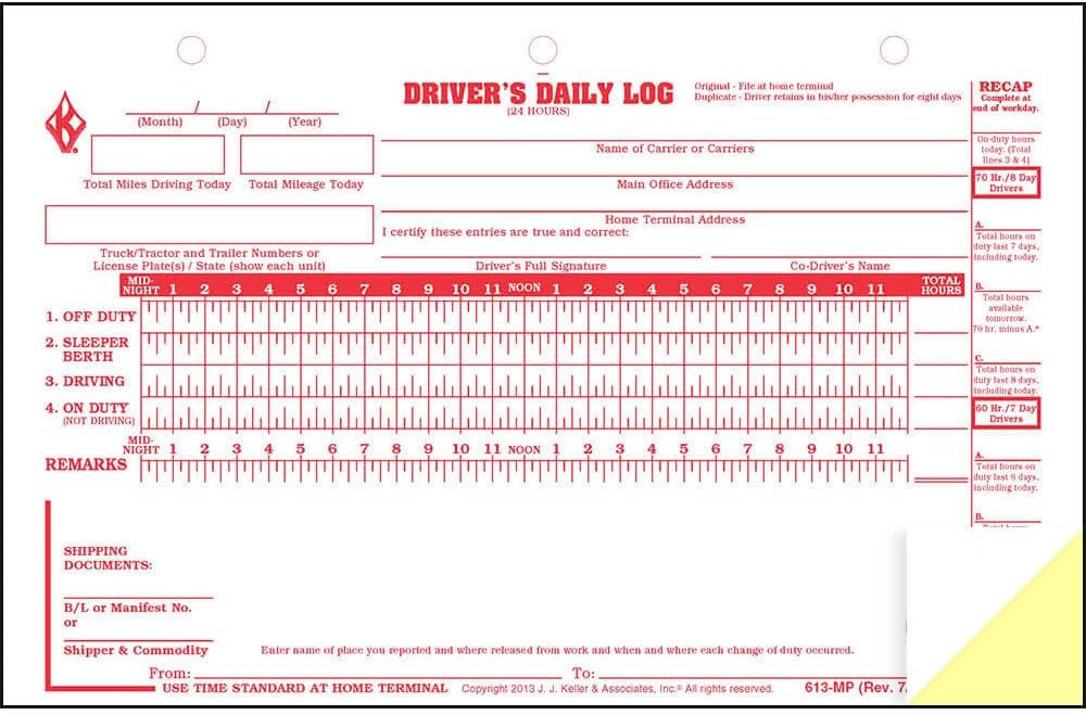 Deluxe Duplicate Driver Daily Log 25-pk. with Detailed DVIR & Daily Recap - Shrinkwrapped Loose-Leaf Format, 2-Ply with Carbon, 8.5" x 5.5", 31 Sets of Forms Per Unit, J. J. Keller & Associates, Inc.