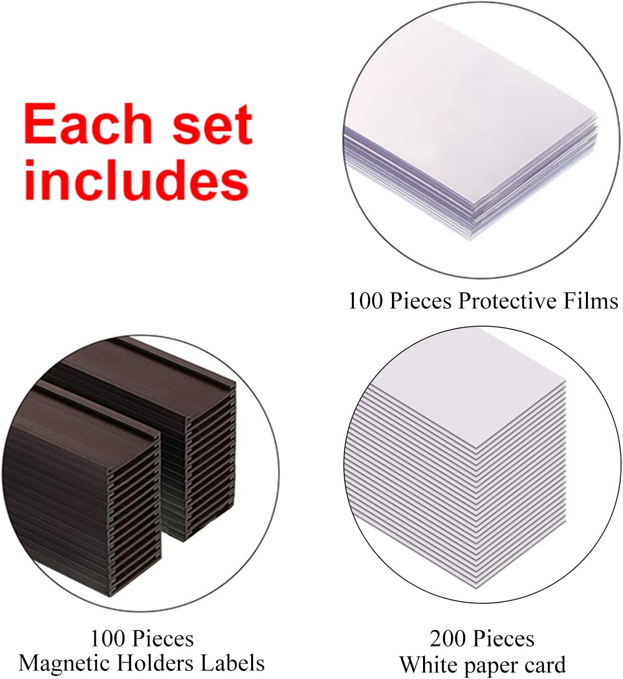 C Channel Magentic Label Holders 0.5x2 Inches with Paper Inserts and Clear Plastic Protectors,Magnetic Data Card Holders File Cabinet,Pack of 100