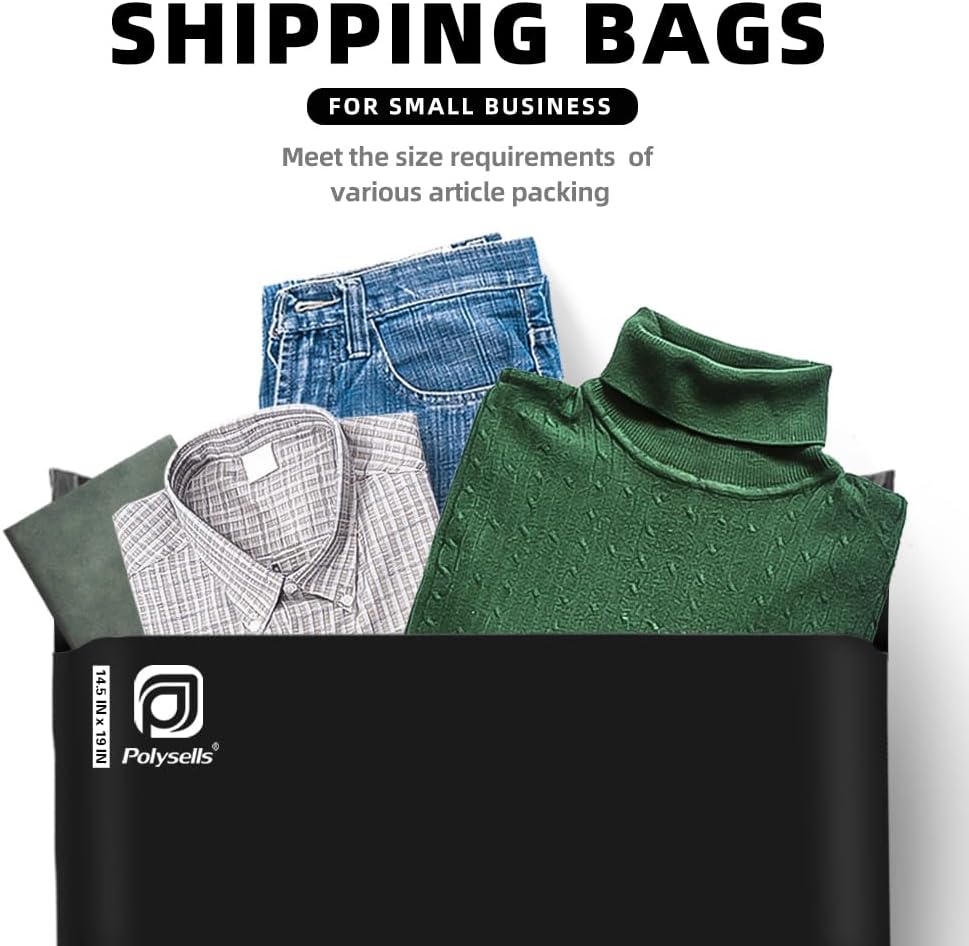 POLYSELLS 100 pcs 14.5x19 Inches Black Poly Mailers Shipping Envelopes, Strong Adhesive Sealing, Waterproof, and Tear-resistant Postal Mailing Bags for Clothing, Books, and Accessories