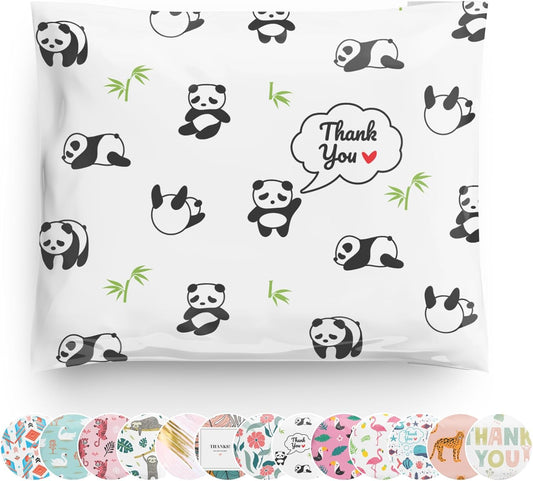 Poly Mailers 10x13 100 Pack | Self-Sealing Shipping Bags Envelopes for Small Business | Waterproof Durable Packaging | Thank You | Panda Animal Love Cute | à la mode Mailers