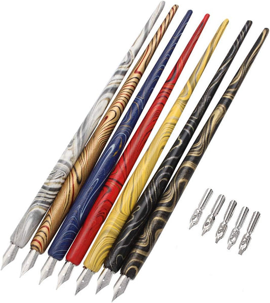 Professional Manga Gothic Pen Dip Pen Calligraphy Drawing Pen Kit, 7 Pen Holders Handles, 12 Nibs (7 Fountain Pen Nib, 5 Flat Nib) - 7 Pcs C