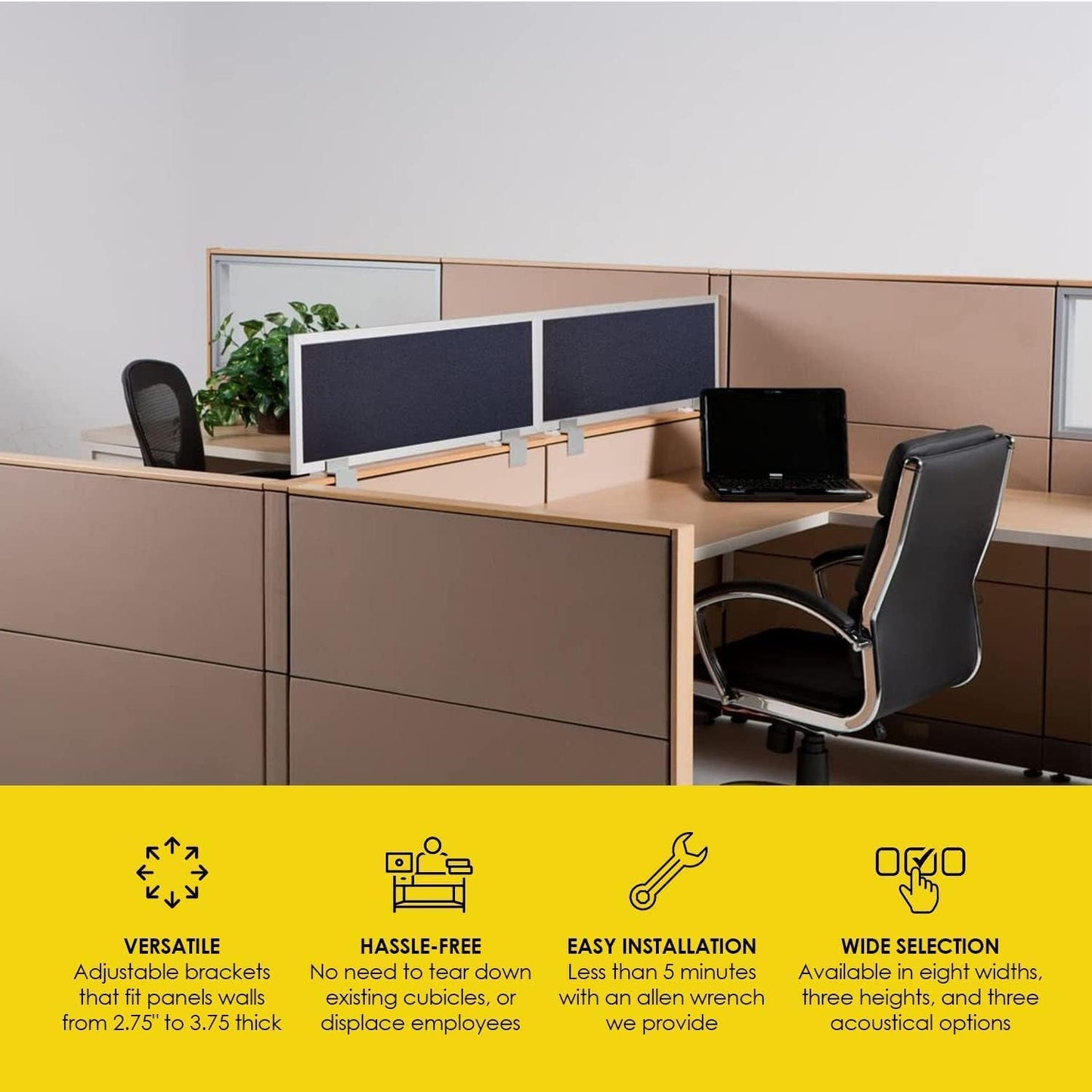 OBEX Acoustical Cubicle Privacy Screen Extender Desk Panel & Office Divider, Add Separation & Block Noise, 24" x 36", Slate