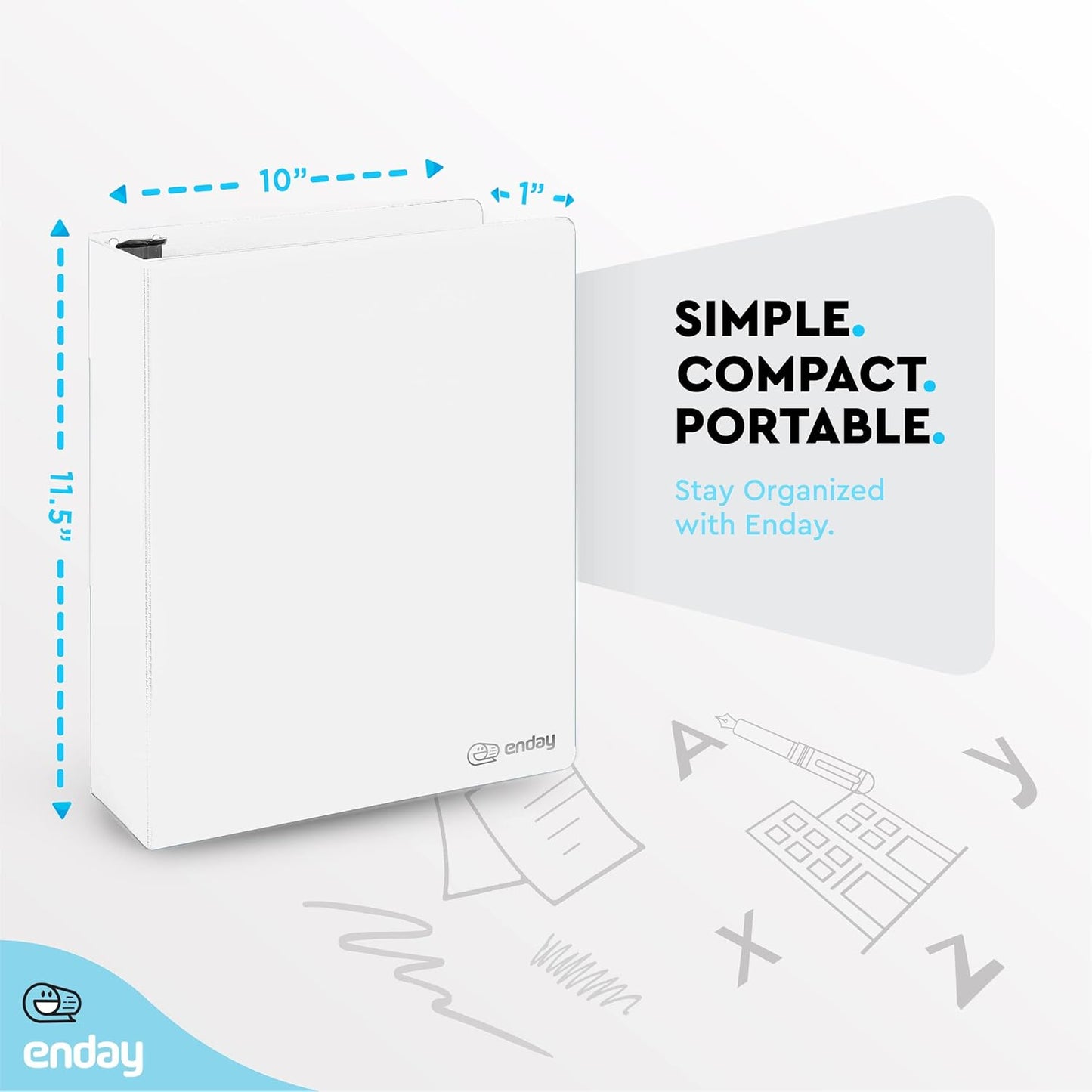 3 Ring Binder 1.5 Inch White, 1 ½ inch Binder Clear View Cover with 2 Inside Pockets, Colored School Supplies Office and Home, 6 Pack – by Enday