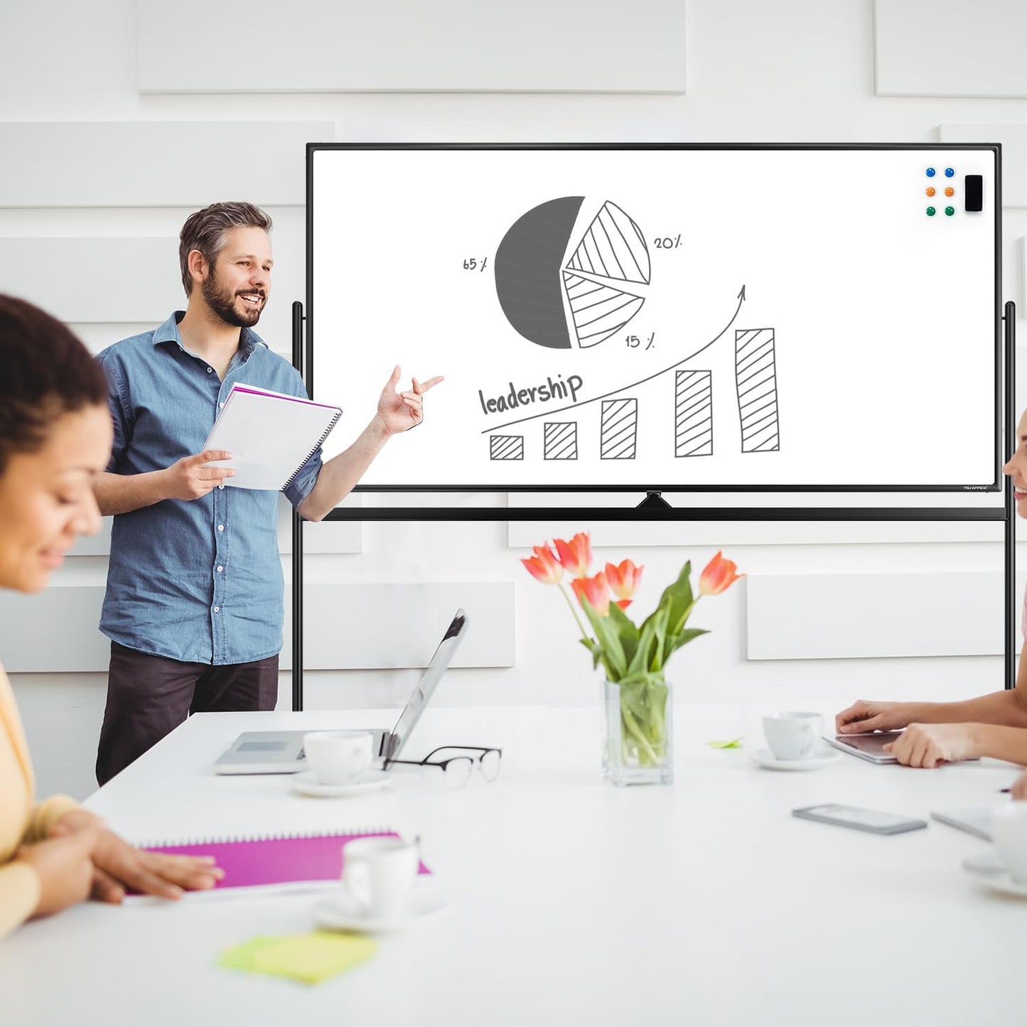 Large Dry-Erase Rolling Magnetic Whiteboard - 70 x 36 Inches White Board Height Adjust Double Sides Mobile Portable Easel on Wheels, Dry Erase Board with Stand for Office, Home & Classroom