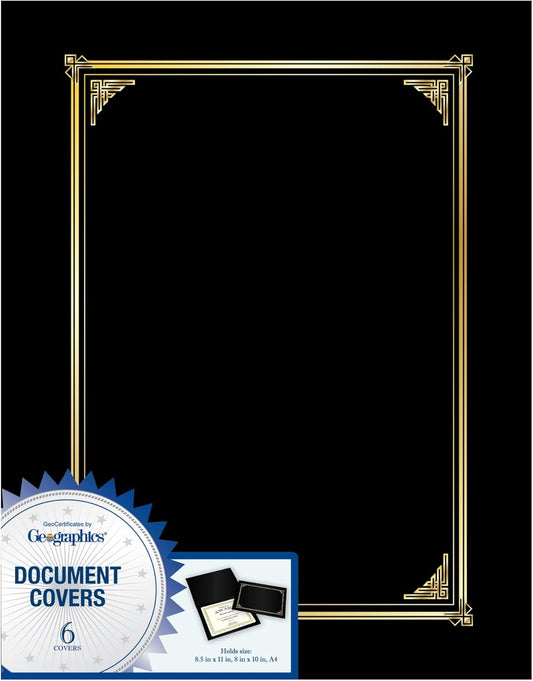 Classic Linen Certificate/Document Covers, 12.5” x 9.75”, Black (6 Pack)