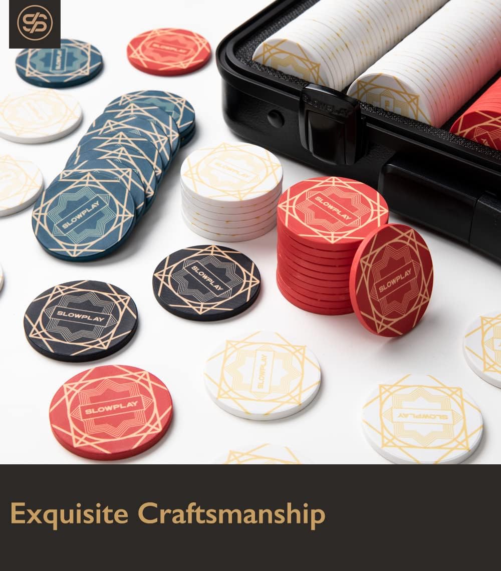 SLOWPLAY Nash Ceramic Poker Chips in Bulk, Casino Grade Ceramic 12-Gram Poker Chip for Texas Hold'em, 43mm Professional Chips Pack of 50 with Denomination of 1