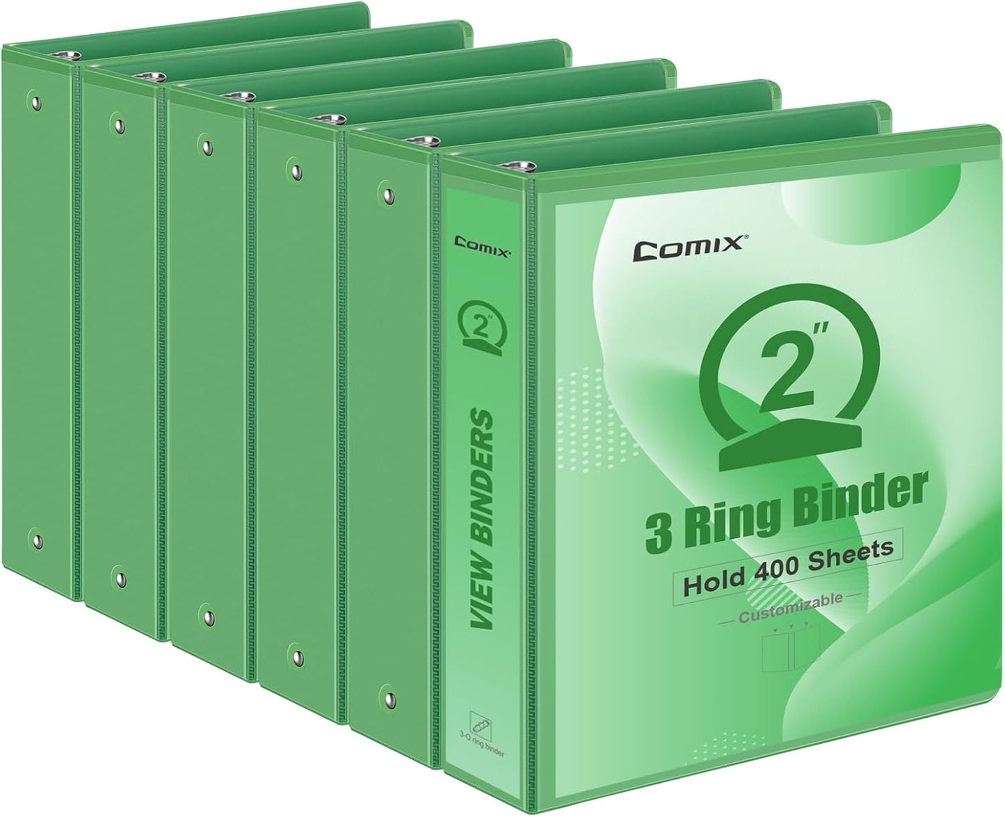 COMIX Standard 3 Ring Binder 2 inch with Clear View Cover, 2" Round Ring View Binder Holds 400 Sheets of US Letter Size Paper, 6 Pack (Sea Green)